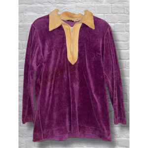 Vintage Loretta Hooper Women’s Small Purple Velour 1/4 Zip Retro Pullover Top